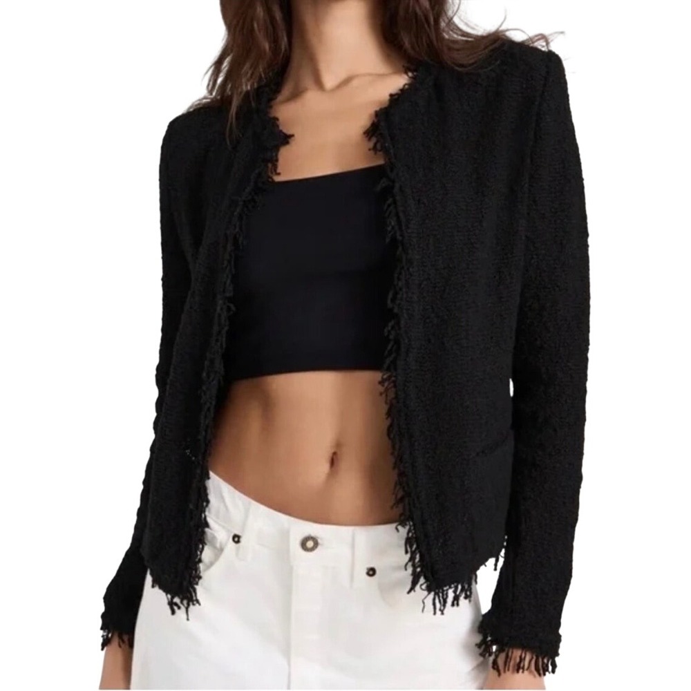 IRO Shavani Black Frayed Boucle‎ Jacket Open Front Blazer Size 36 US 4
